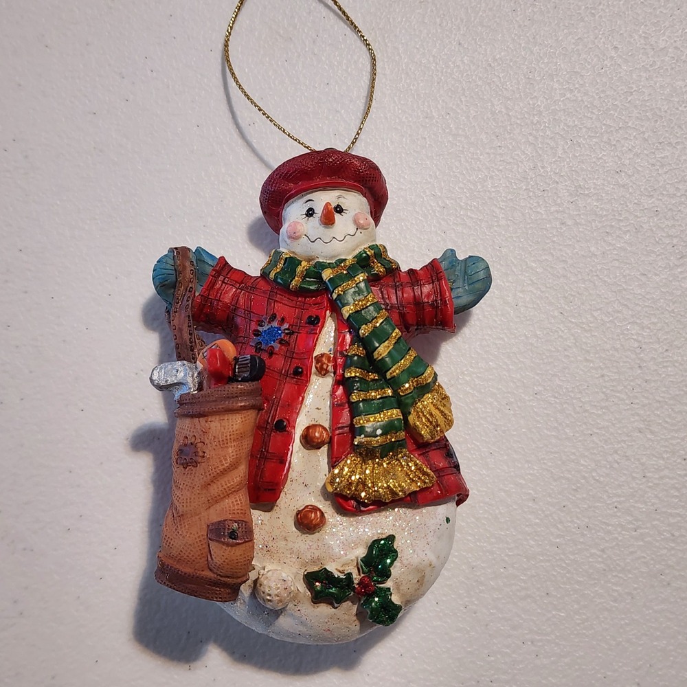 Snowman‎ Golf Christmas Ornament Plaid Coat Holiday Decor Cute Cottagecore